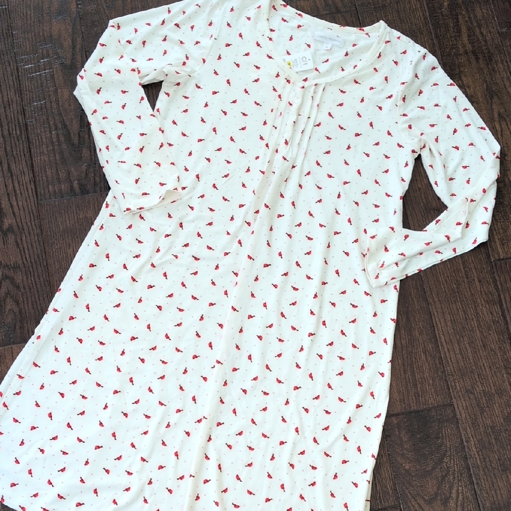 CAROLE HOCHMAN I NWT Brushed Ivory Long Sleeve Carinal Print Nightgown, M - Picture 2 of 11